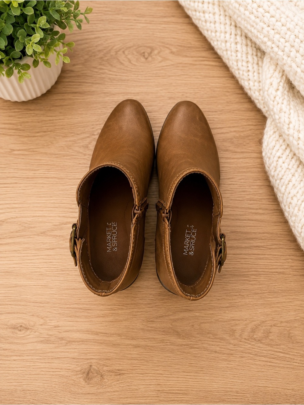 New! Market & Spruce Women’s Brown Ankle Booties with Buckle Detail - Picture 3 of 10